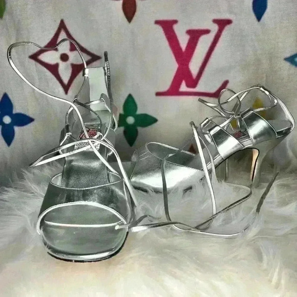 Silver Laced-Up Heels - Picture 2 of 4